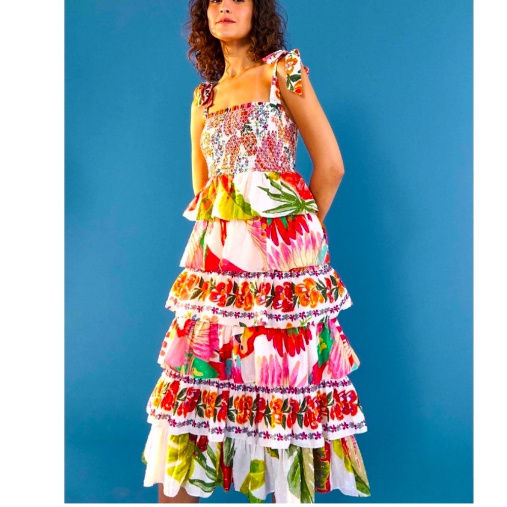 Colorful farm rio Floral Tiered Dress